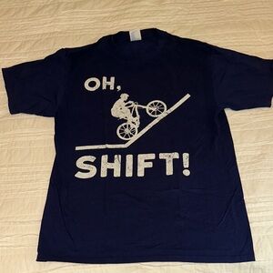 PORT & COMPANY 100% Cotton “Oh Shift” Navy Blue Biking Theme Tee Mens Size M